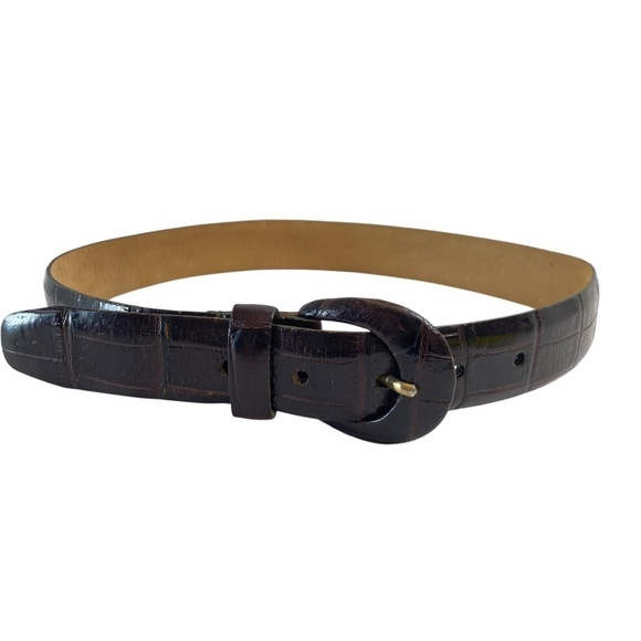 Lands End Croco Chocolate Leather Belt  Size 26 - Picture 1 of 7